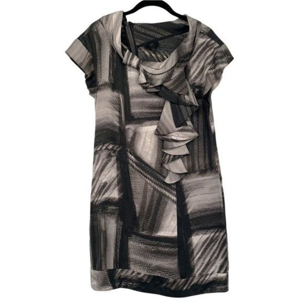 Banana Republic Grey Abstract Print Ruffle Short Sleeve Dress 2